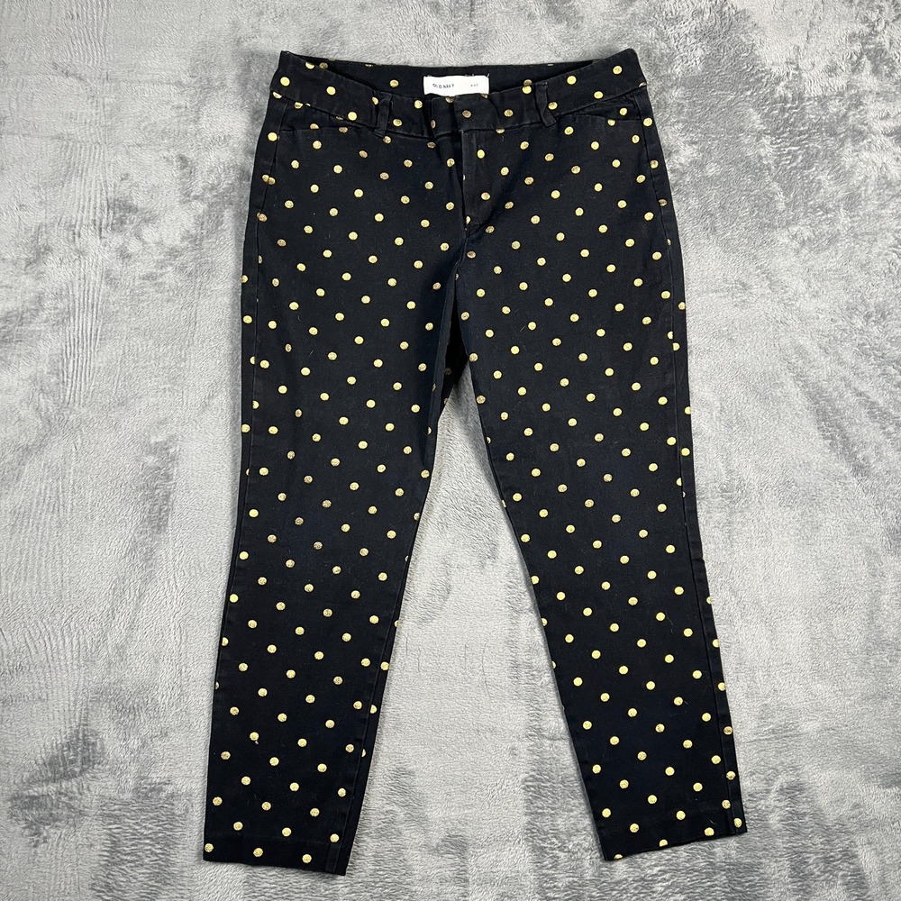 Old Navy Pixie Pants Womens 12 Black Gold Metallic Polka Dots Casual Skinny Leg